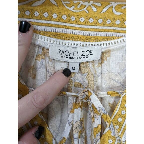 Rachel Zoe Boho Yellow Ivory and Blue Paisley Flowy Top - Size M - Picture 9 of 9